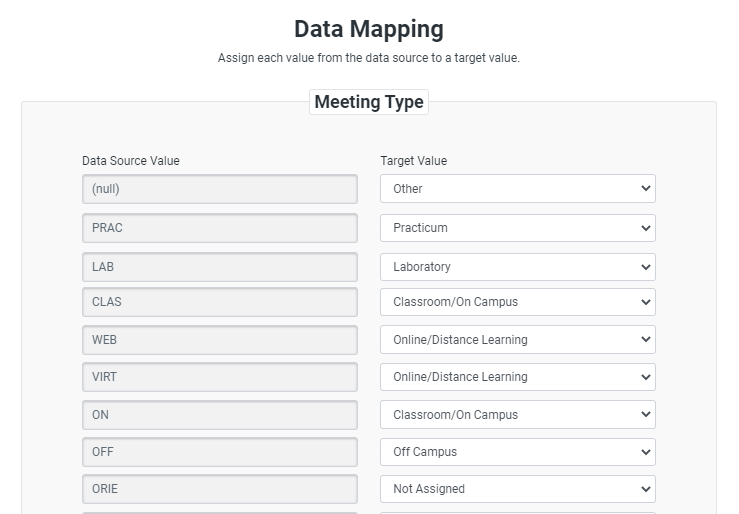 Data Mapping tab showing source values mapped to assigned target values.